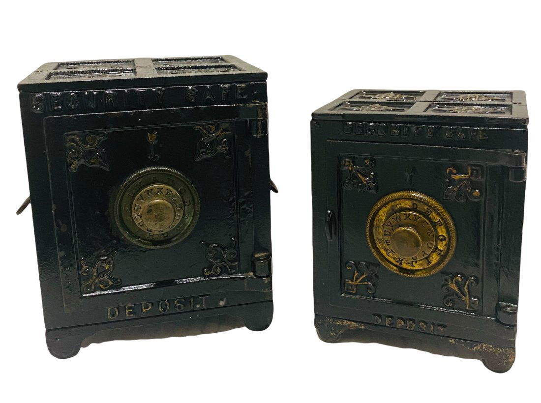 TWO CAST IRON SAFE DEPOSIT