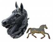 TWO CAST METAL HORSE-THEMED PI