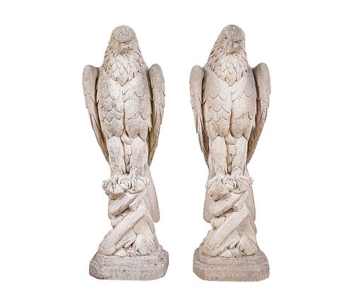 TWO CAST STONE EAGLESTwo cast stone
