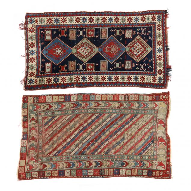 TWO CAUCASIAN AREA RUGS The first a