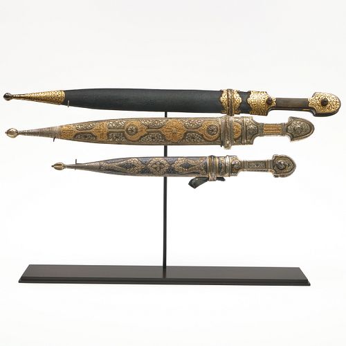 TWO CAUCASIAN SILVER KINDJALS AND