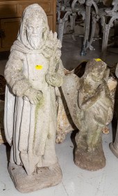 TWO CEMENT GARDEN FIGURES: ST.
