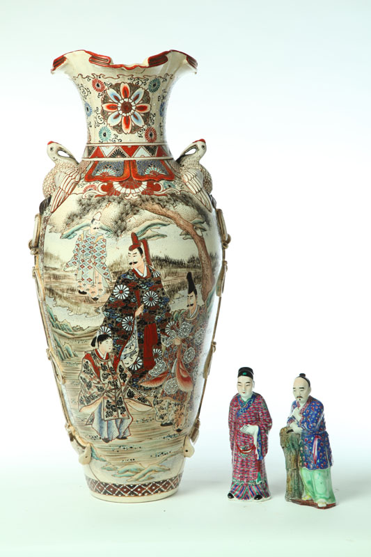 TWO CERAMIC FIGURES AND SATSUMA