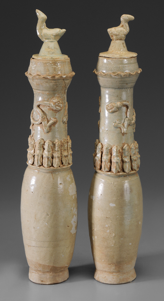 Two Ceramic Lidded Funerary Urns