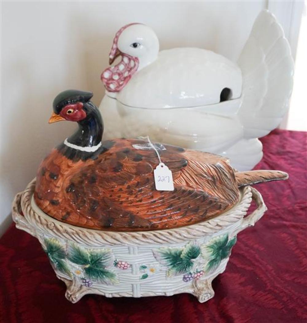 TWO CERAMIC TURKEY COVERED SOUP