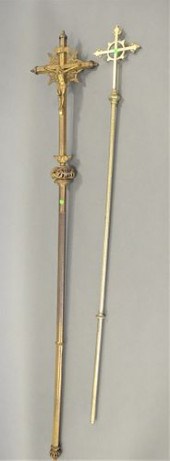 TWO CEREMONIAL BRASS CRUCIFIXE