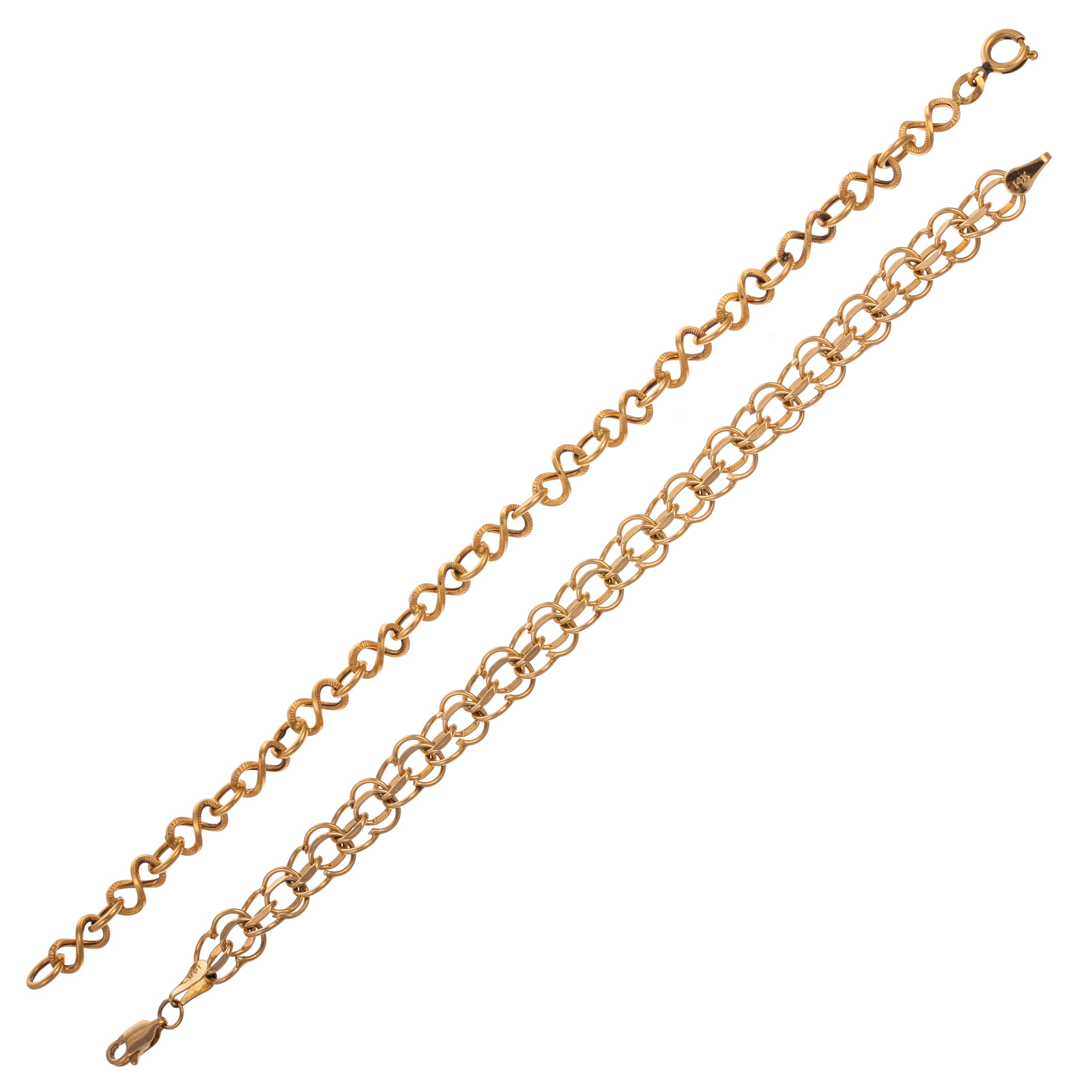 TWO CHAIN LINK BRACELETS IN 14K &