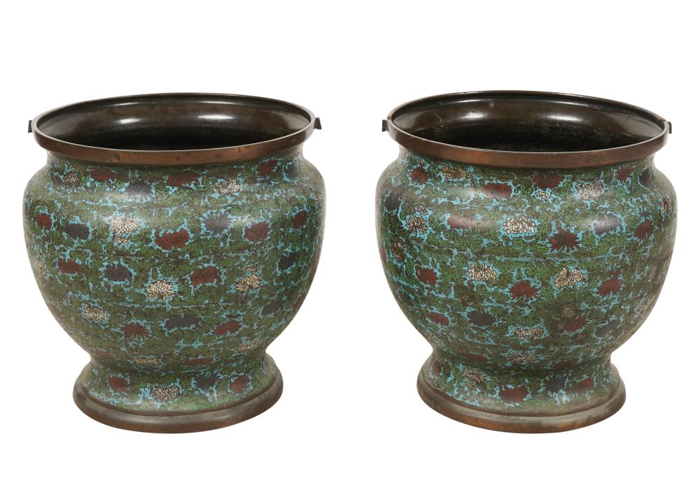 TWO CHAMPLEVE ENAMEL JARDINIERESTwo