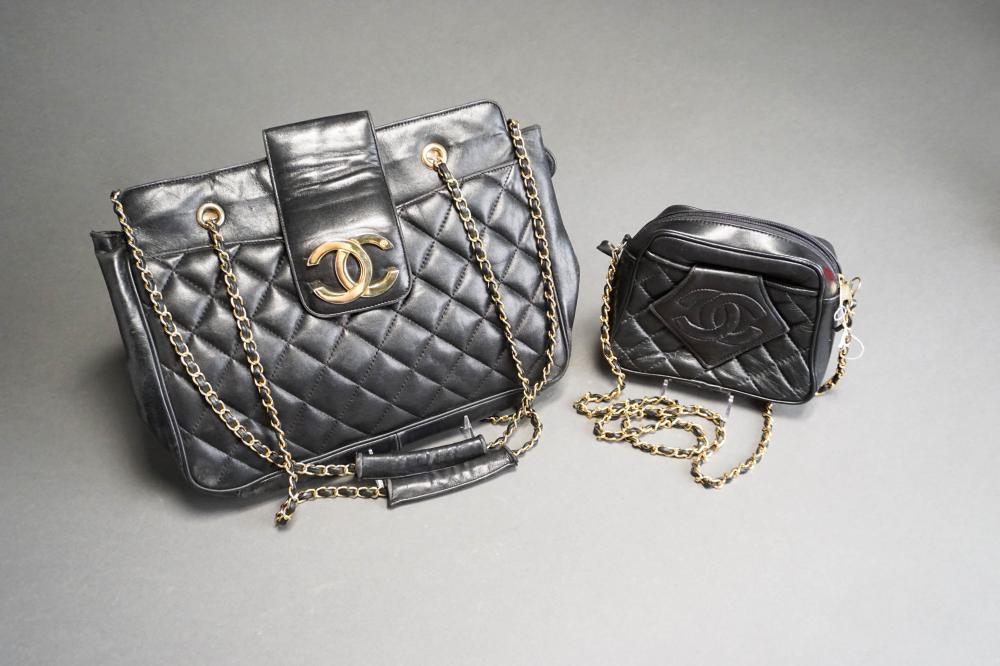 TWO CHANEL TYPE BLACK LEATHER