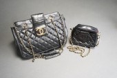 TWO CHANEL TYPE BLACK LEATHER