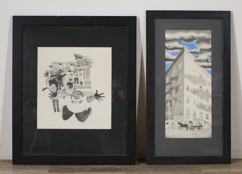 TWO CHARCOAL DRAWINGS BY STEVE