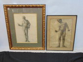 TWO CHARCOAL STUDIES, NUDE MAL