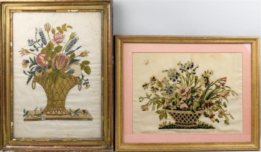 TWO CHENILLE BASKET OF FLOWERS