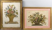 TWO CHENILLE BASKET OF FLOWERS
