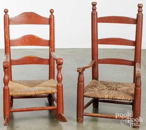 TWO CHILD&#039;S PAINTED LADDERBACK