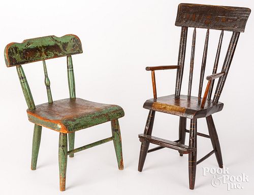 TWO CHILDREN'S/DOLL CHAIRS, 19TH