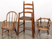 TWO CHILD'S CHAIRS AND A HIGHC