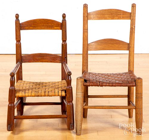 TWO CHILD'S LADDERBACK CHAIRS, 19TH