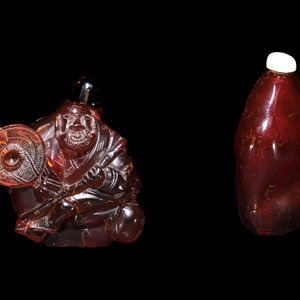 Two Chinese Amber Snuff Bottles the