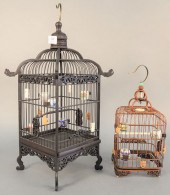 TWO CHINESE BIRD CAGES HAVING