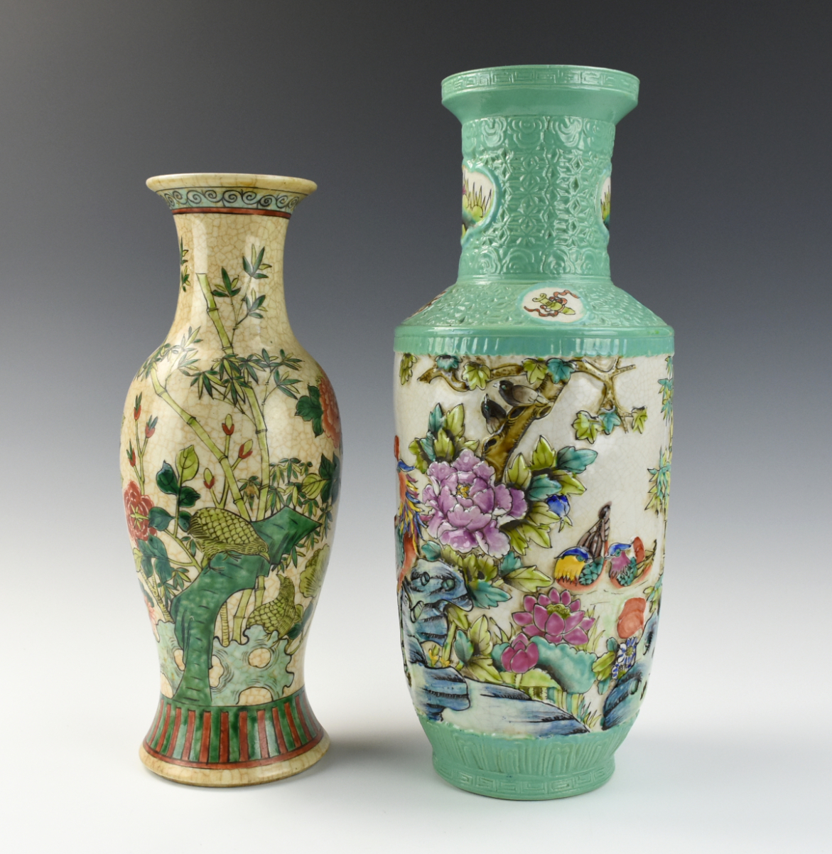 TWO CHINESE BIRD & FLOWER VASE
