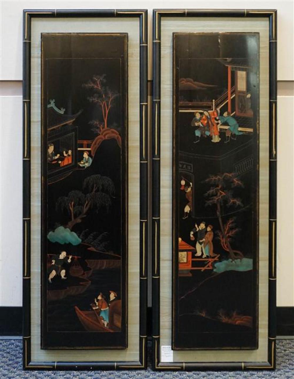 TWO CHINESE BLACK LACQUERED PANELS,