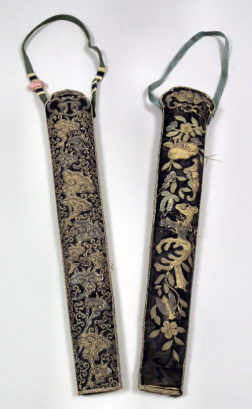 Two Chinese black silk covered
