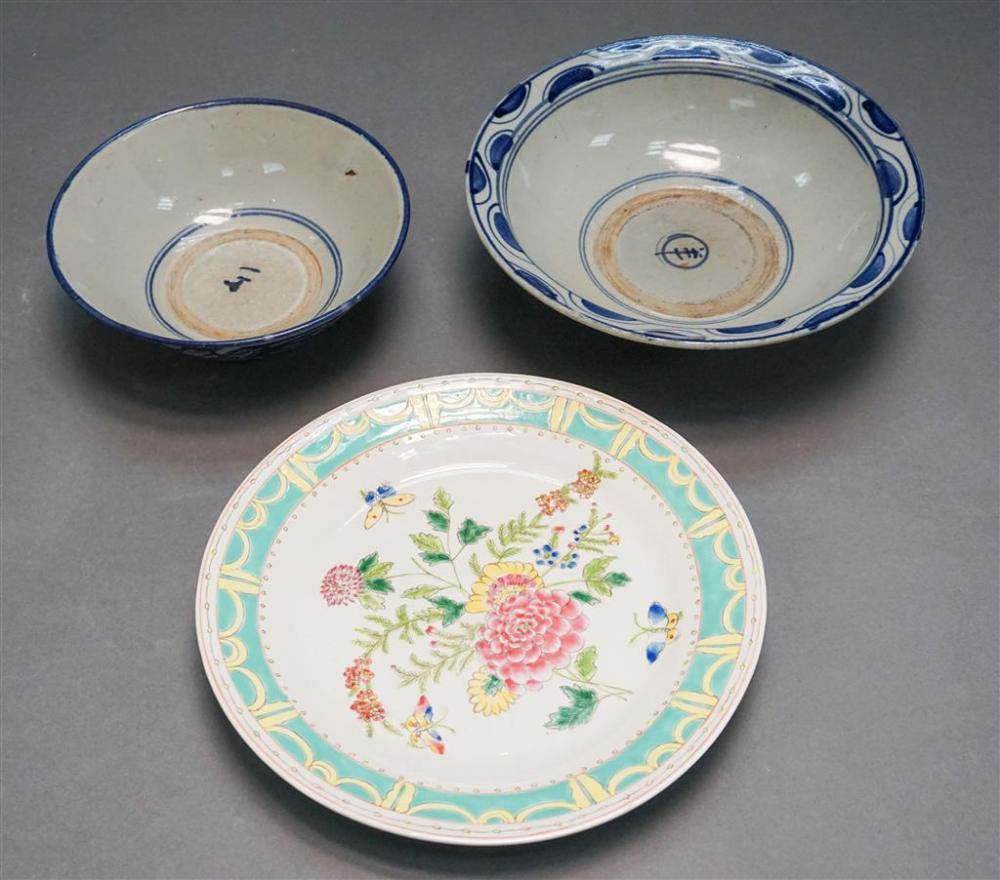TWO CHINESE BLUE AND WHITE GLAZED