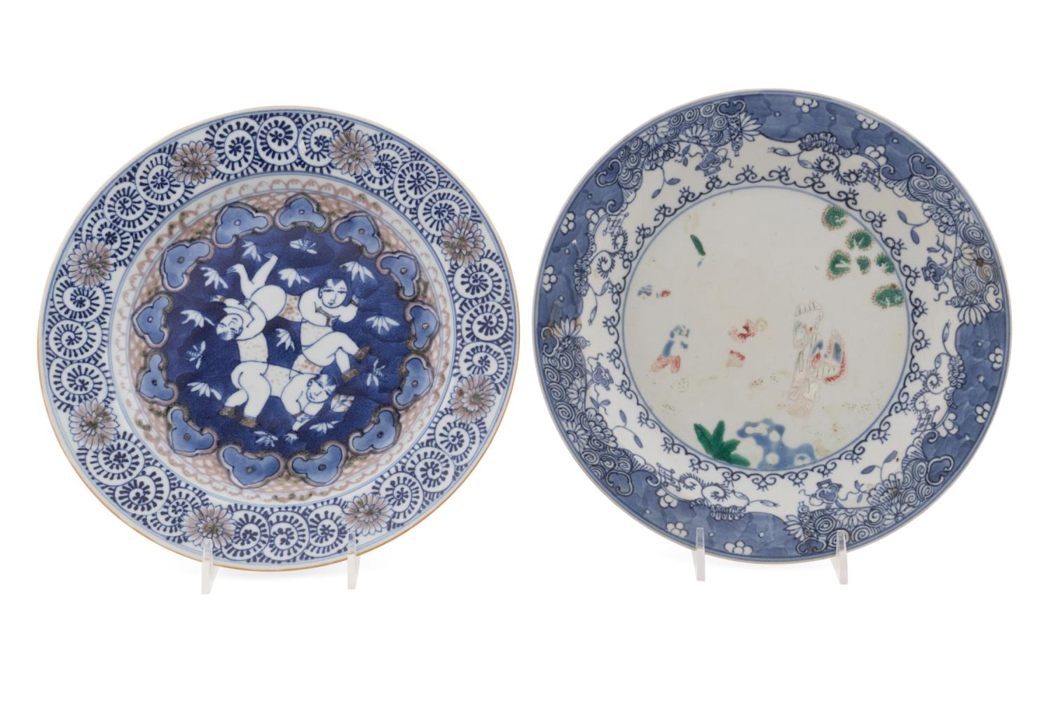 TWO CHINESE BLUE & WHITE PLATES,