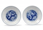 TWO CHINESE BLUE & WHITE DRAGO