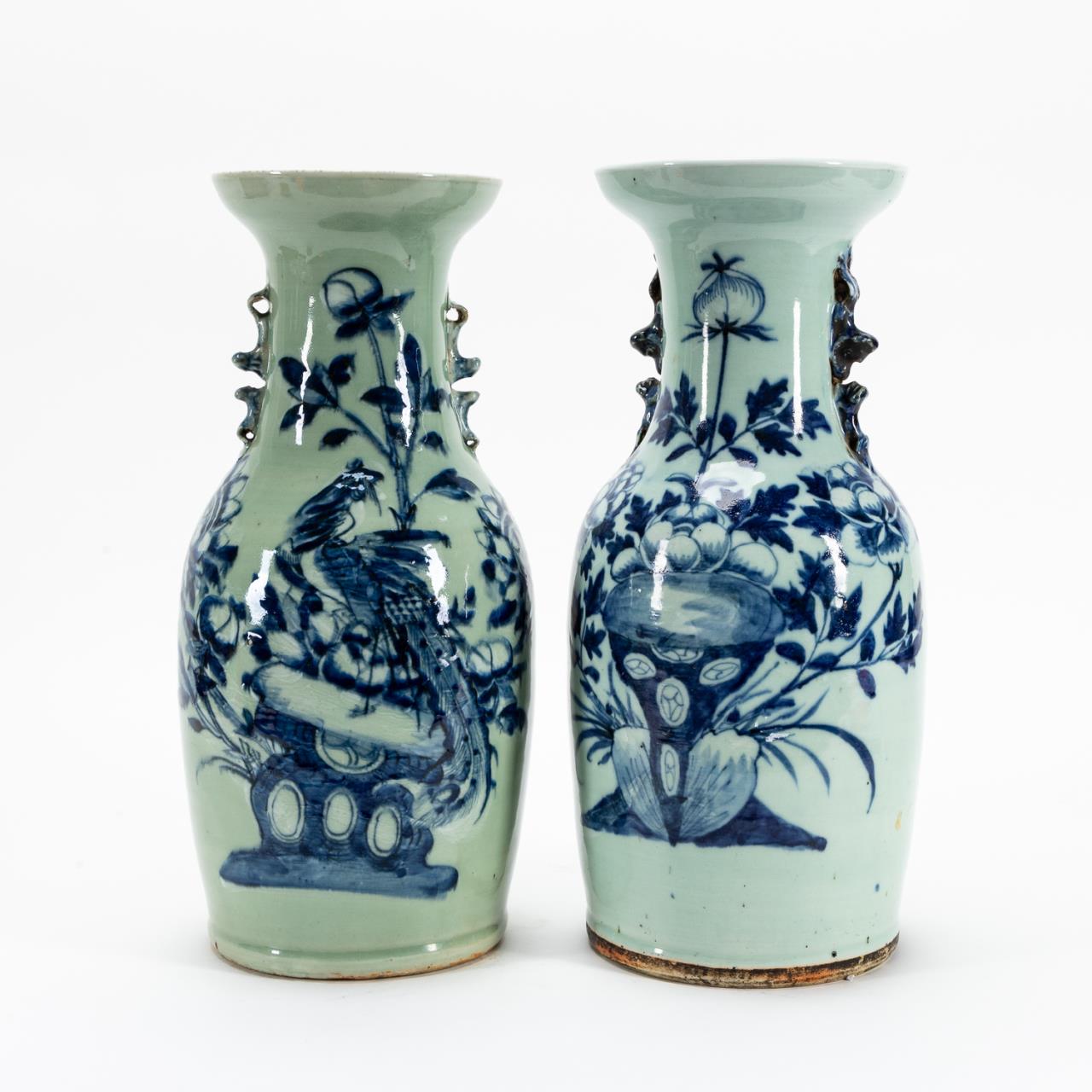 TWO CHINESE BLUE & WHITE CELADON,