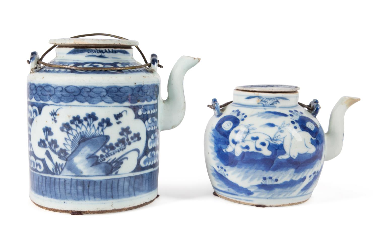 TWO CHINESE BLUE & WHITE TEAPOTS