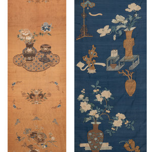 Two Chinese 'Bogu' Silk Panels 