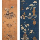 Two Chinese 'Bogu' Silk Panels