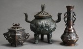 TWO CHINESE BRONZE CENSORS AND