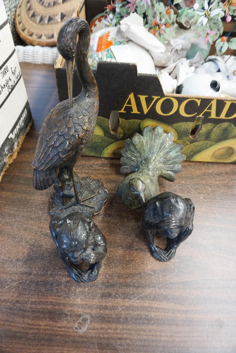 TWO CHINESE BRONZE FIGURES OF BIRDS