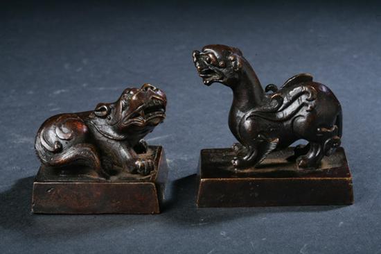 TWO CHINESE BRONZE SEALS. Each with