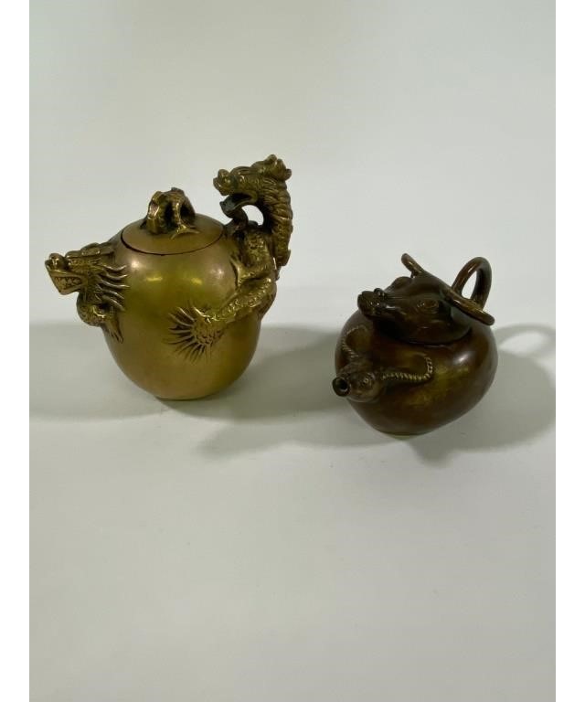 Two Chinese bronze teapots,