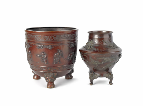 Two Chinese bronze urns 12" h.