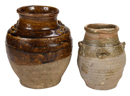 TWO CHINESE BROWN GLAZED STORAGE