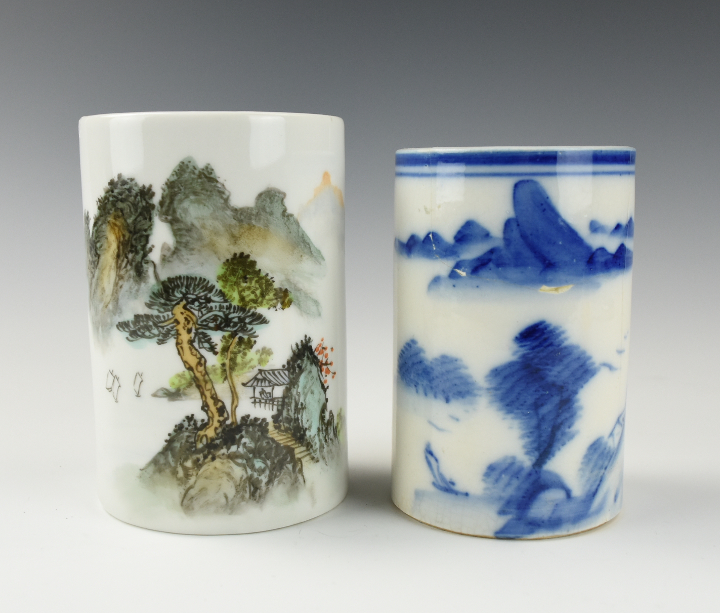TWO CHINESE BRUSH POTS, B & W