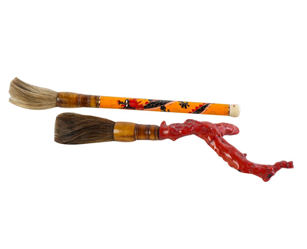 TWO CHINESE BRUSHESone with a coral