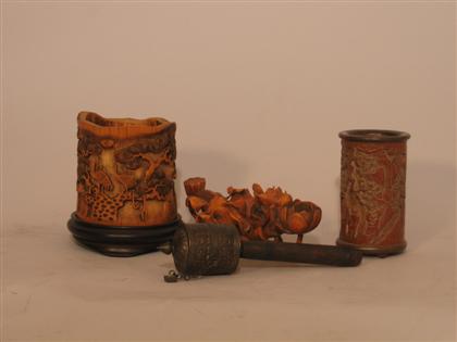 Two Chinese brushpots, coupe, and