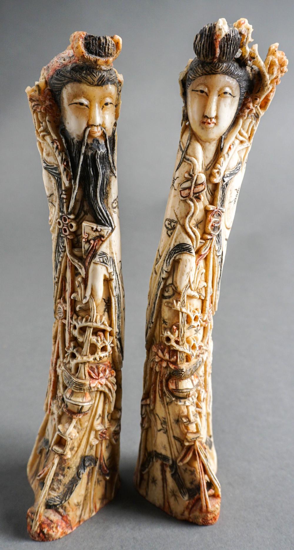 TWO CHINESE CARVED BONE FIGURES
