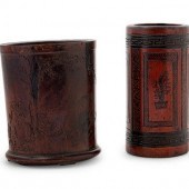 Two Chinese Carved Brush Pots,
