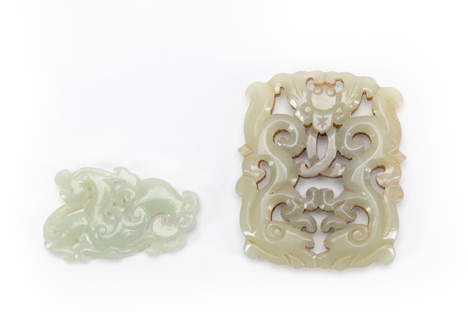 TWO CHINESE CARVED CELADON JADE