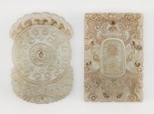 TWO CHINESE CARVED CELADON JAD
