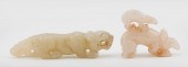 TWO CHINESE CARVED CELADON JAD