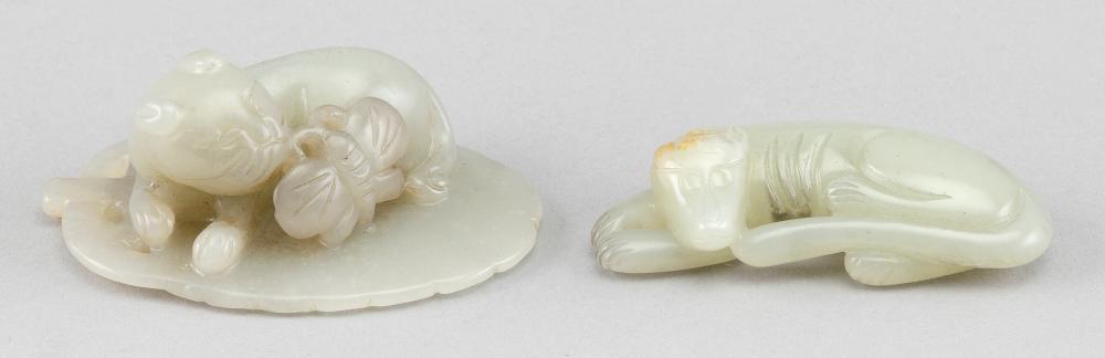 TWO CHINESE CARVED CELADON JADE