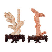 TWO CHINESE CARVED CORAL FIGUR
